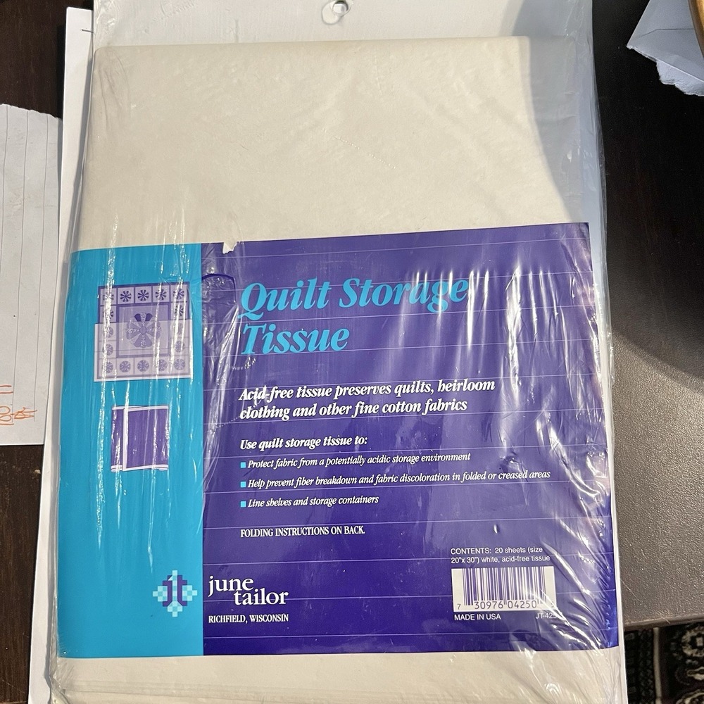 June Tailor Quilt Storage Tissue Acid-Free 20‎ Sheets 20x30 Preserves Fabric New